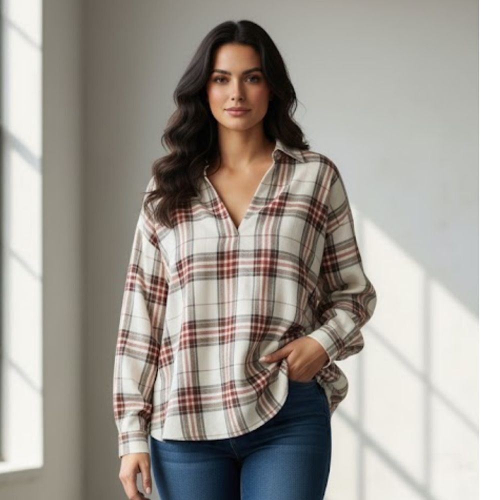 Lou & Grey plaid pullover blouse